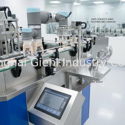 High Speed Cushion Compact Filling Equipment dengan Penempatan Cincin Manual dan Anti Scratch Ring Pushing untuk Kosmetik Mewah
