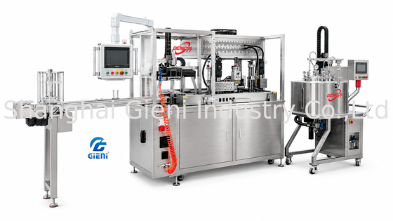 GLU-900 Mesin Pengisi Lipstik Sepenuhnya Otomatis Sistem Pompa Otomatis Tangki Bergerak 30L Peralatan Mitsubishi PLC